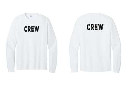 NYC Factory Crew Cotton Long Sleeve T-Shirt for Event Staff & Production Teams (Rustic) - Front + Back - White