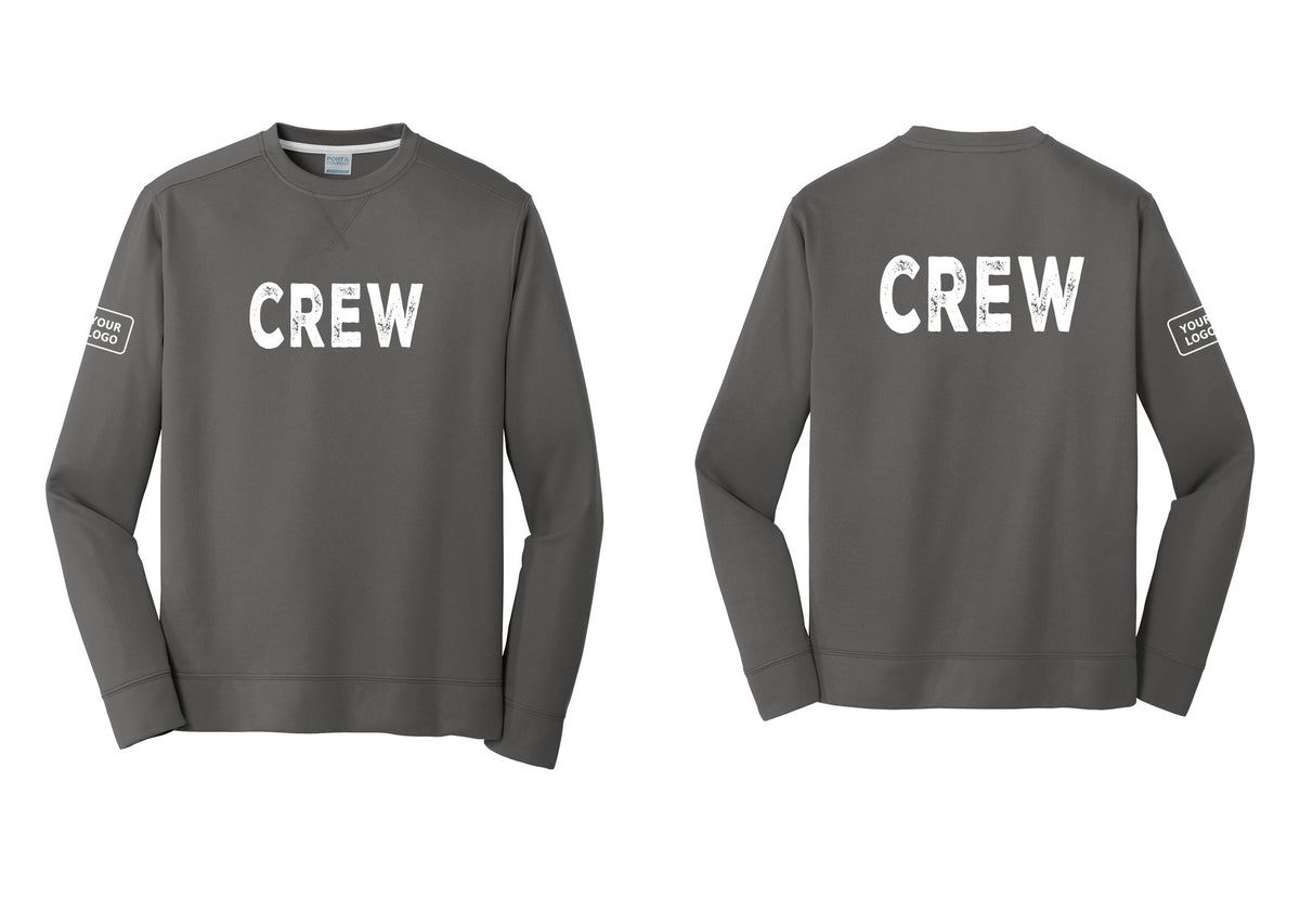 NYC Factory Custom Work Crew Uniform Performance Fleece Crewneck Sweatshirt with Your Logo (Rustic) - Front + Back + Your Logo Sleeve - Charcoal