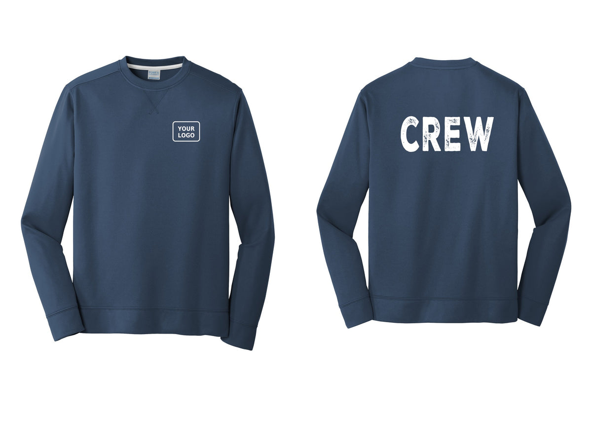 NYC Factory Custom Work Crew Uniform Performance Fleece Crewneck Sweatshirt with Your Logo (Rustic) - Your Logo + Back - Navy