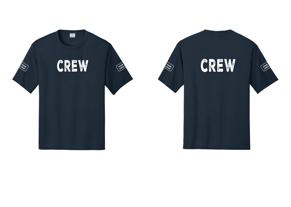 NYC Factory Custom Work Crew Uniform Performance Tee with Your Logo (Rustic) - Front + Back + Your Logo Sleeves - Navy