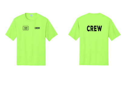 NYC Factory Custom Work Crew Uniform Performance Tee with Your Logo (Rustic) - CREW + Your Logo + Back - Neon Green