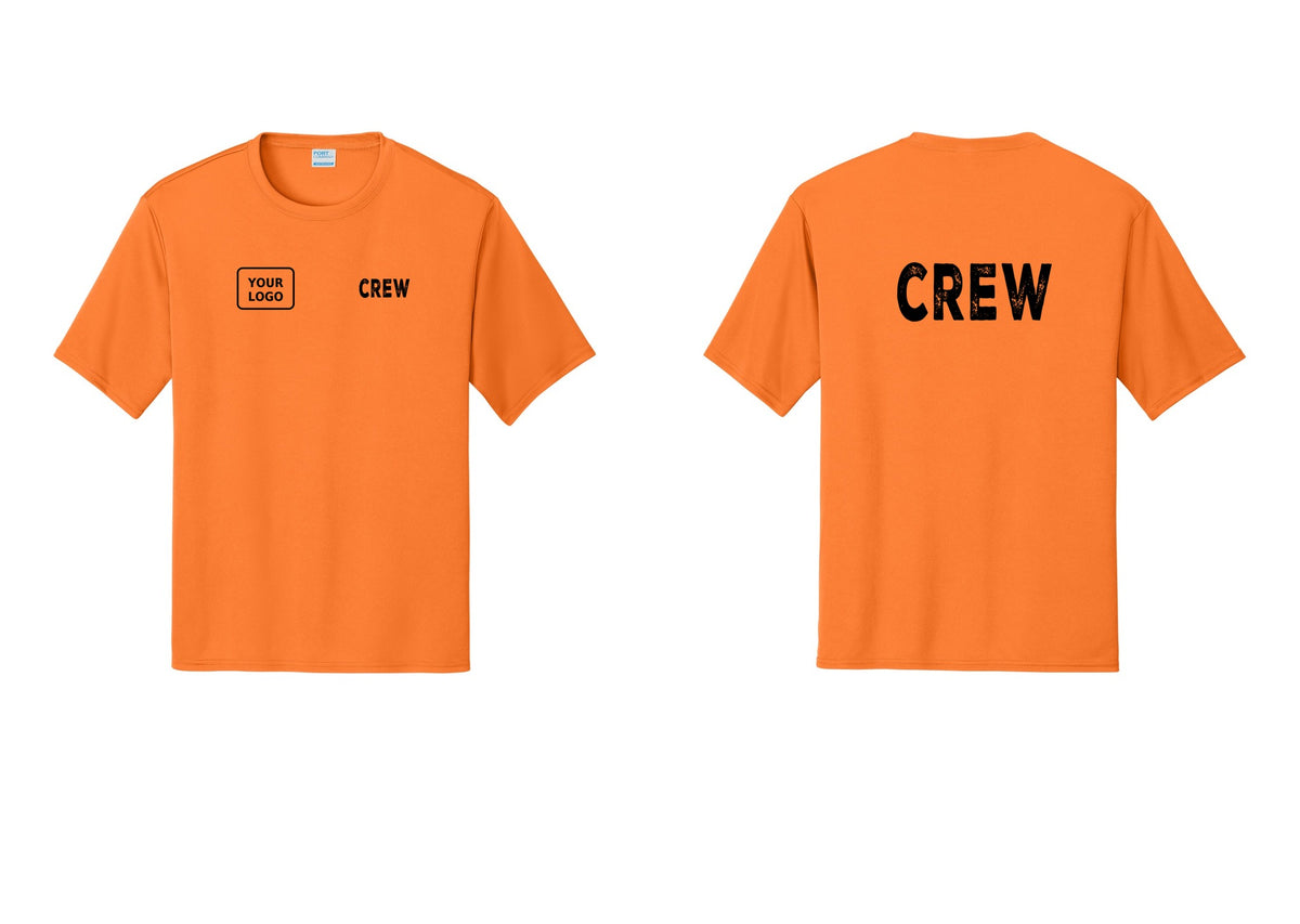 NYC Factory Custom Work Crew Uniform Performance Tee with Your Logo (Rustic) - CREW + Your Logo + Back - Neon Orange