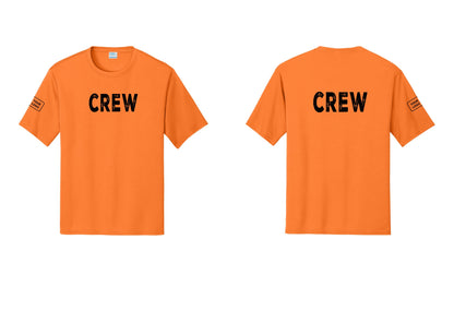 NYC Factory Custom Work Crew Uniform Performance Tee with Your Logo (Rustic) - Front + Back + Your Logo Sleeve - Neon Orange