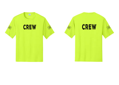 NYC Factory Custom Work Crew Uniform Performance Tee with Your Logo (Rustic) - Front + Back + Your Logo Sleeves - Neon Yellow