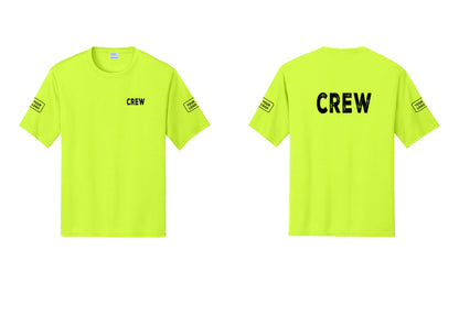 NYC Factory Custom Work Crew Uniform Performance Tee with Your Logo (Rustic) - Chest + Back + Your Logo Sleeves - Neon Yellow