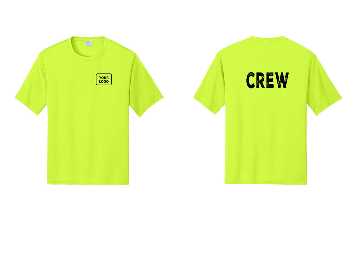 NYC Factory Custom Work Crew Uniform Performance Tee with Your Logo (Rustic) - Your Logo + Back - Neon Yellow