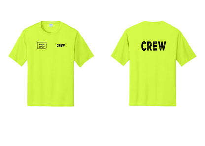 NYC Factory Custom Work Crew Uniform Performance Tee with Your Logo (Rustic) - CREW + Your Logo + Back - Neon Yellow