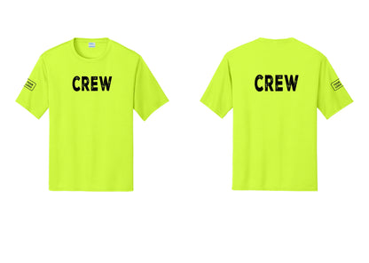 NYC Factory Custom Work Crew Uniform Performance Tee with Your Logo (Rustic) - Front + Back + Your Logo Sleeve - Neon Yellow