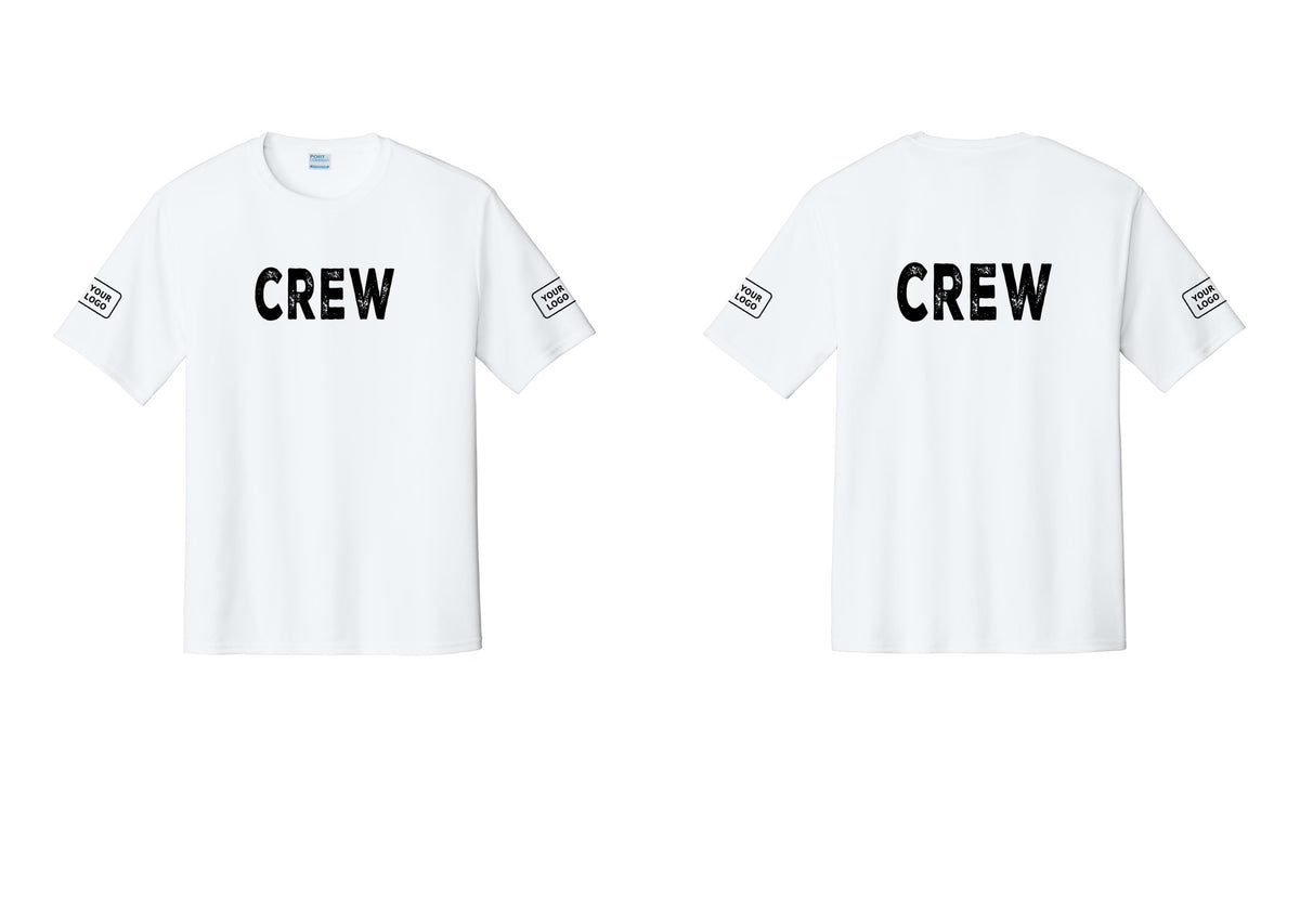 NYC Factory Custom Work Crew Uniform Performance Tee with Your Logo (Rustic) - Front + Back + Your Logo Sleeves - White