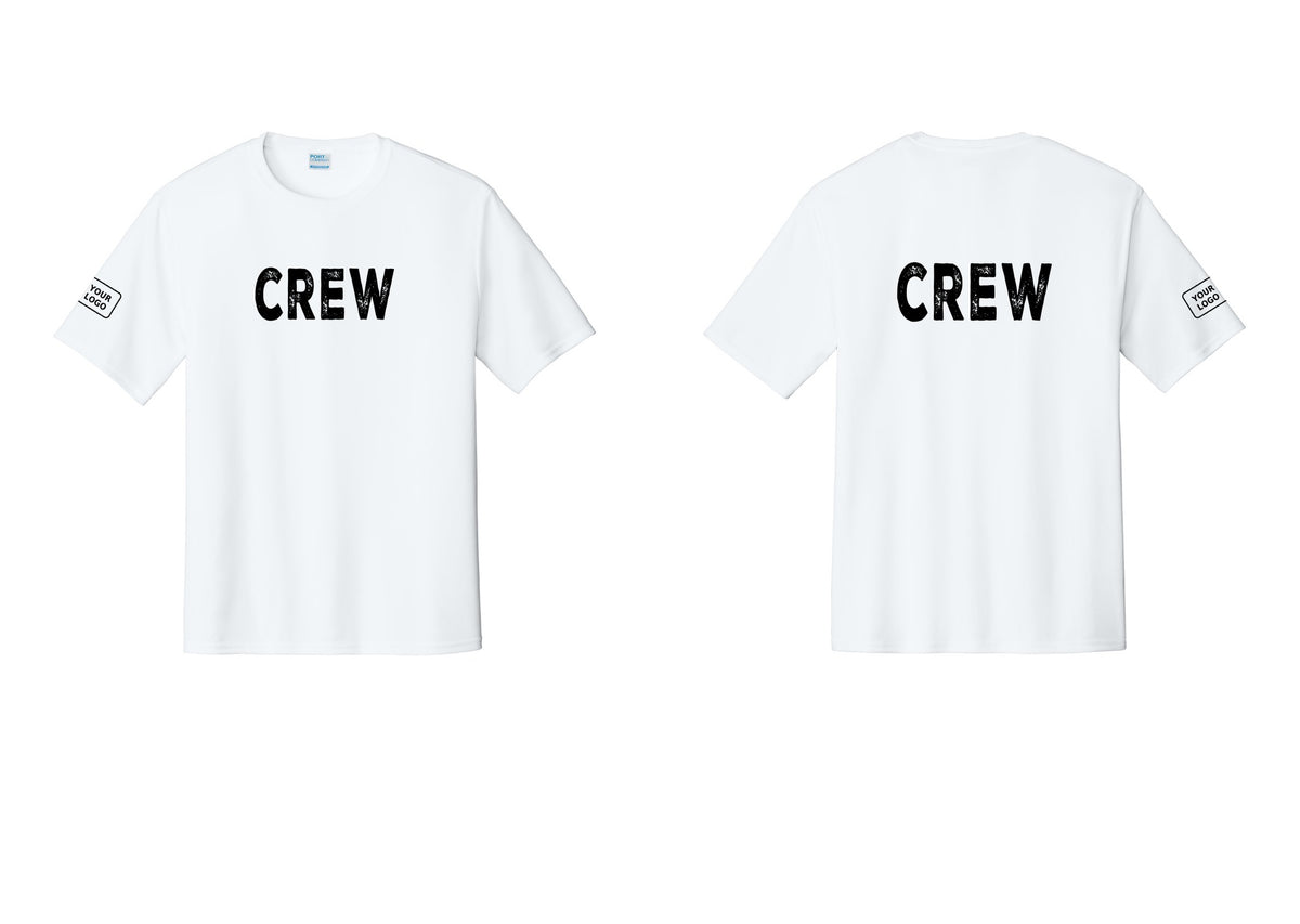 NYC Factory Custom Work Crew Uniform Performance Tee with Your Logo (Rustic) - Front + Back + Your Logo Sleeve - White
