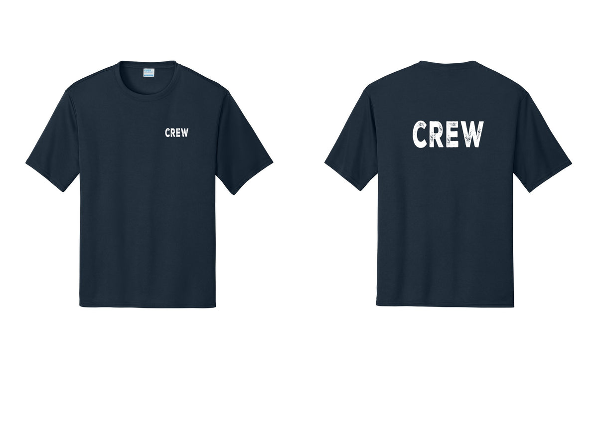 NYC Factory Crew Performance T-Shirt for Event Staff & Production Teams (Rustic) - Chest + Back - Navy