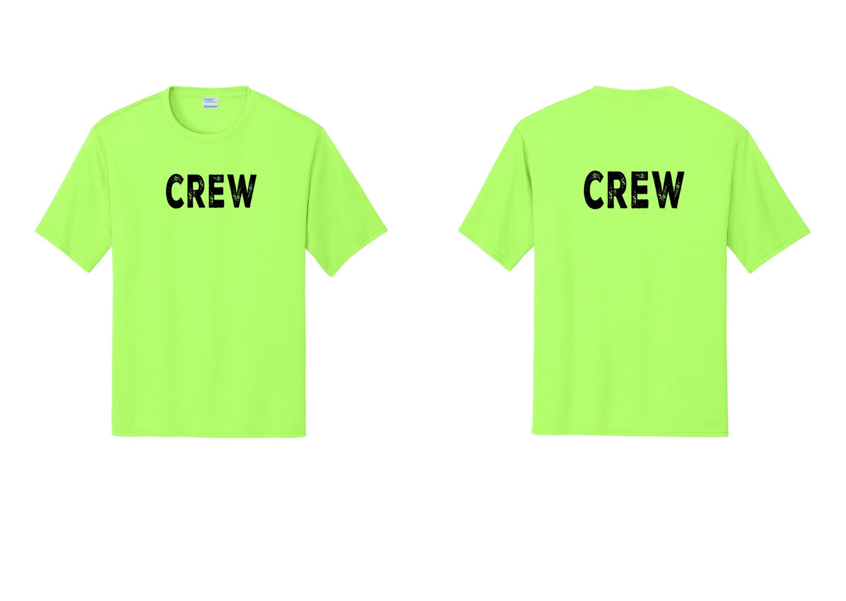 NYC Factory Crew Performance T-Shirt for Event Staff & Production Teams (Rustic) - Front + Back - Neon Green