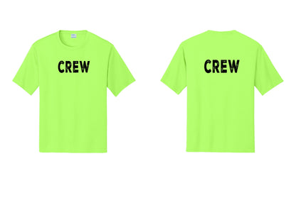 NYC Factory Crew Performance T-Shirt for Event Staff & Production Teams (Rustic) - Front + Back - Neon Green