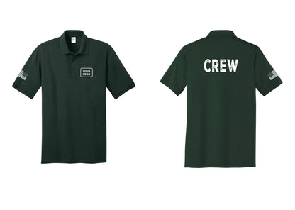NYC Factory Custom Work Crew Uniform Polo Shirt with Your Logo (Rustic) - Your Logo + Back + US Flag Sleeve - Dark Green