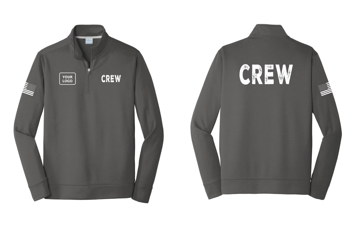 NYC Factory Custom Work Crew Uniform Performance Fleece 1/4-Zip Pullover Sweatshirt with Your Logo (Rustic) - CREW + Your Logo + Back + US Flag Sleeve - Charcoal