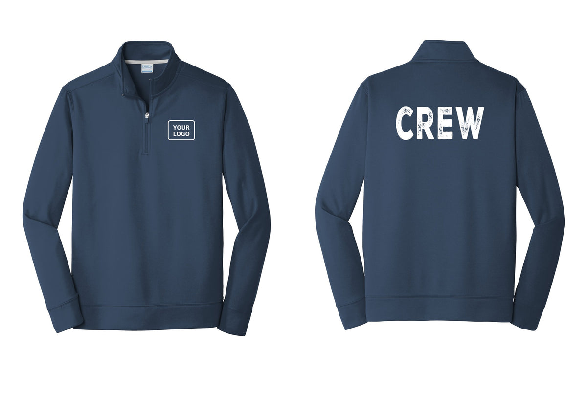 NYC Factory Custom Work Crew Uniform Performance Fleece 1/4-Zip Pullover Sweatshirt with Your Logo (Rustic) - Your Logo + Back - Navy