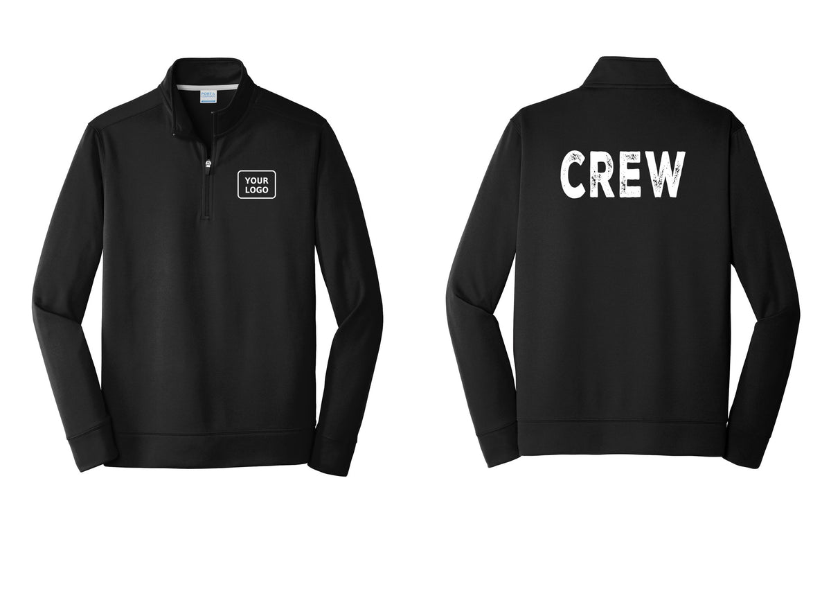NYC Factory Custom Work Crew Uniform Performance Fleece 1/4-Zip Pullover Sweatshirt with Your Logo (Rustic) - Your Logo + Back - Black