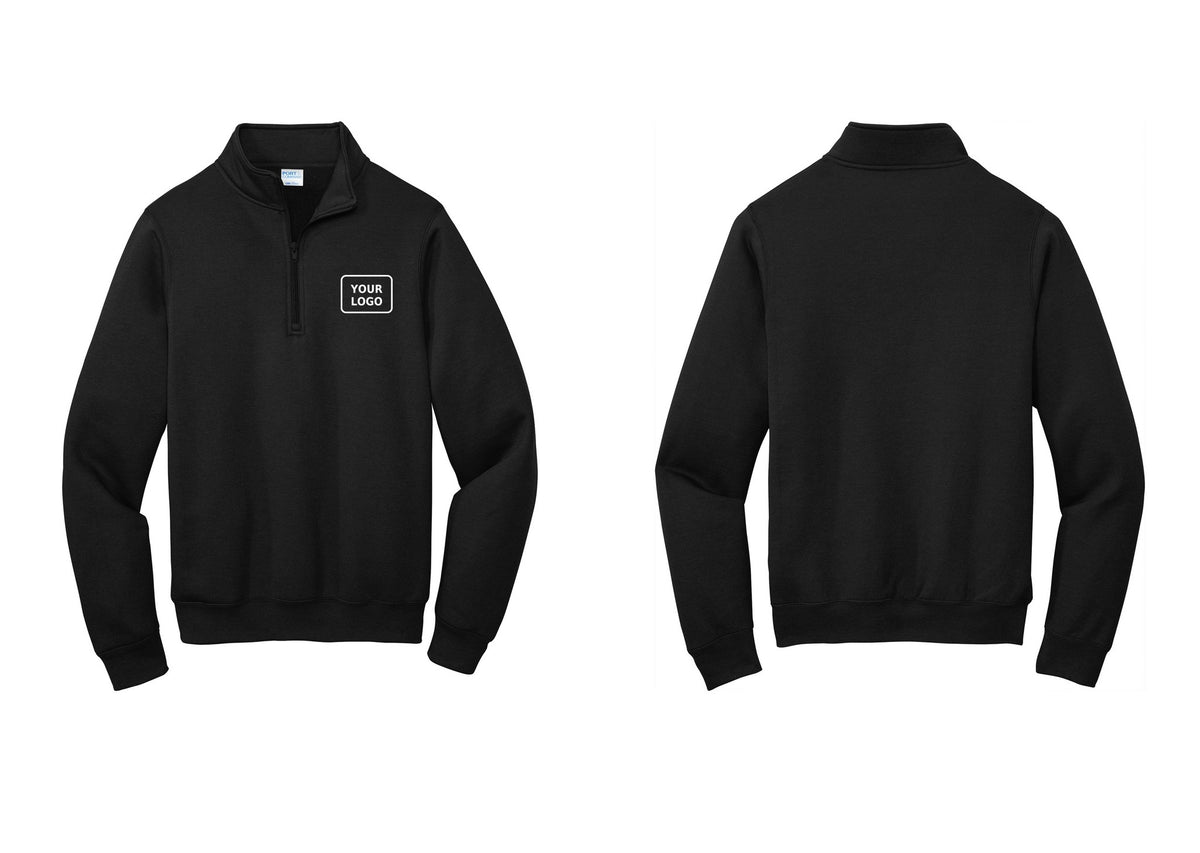 NYC Factory Custom Work Crew Uniform Cotton Fleece 1/4-Zip Pullover Sweatshirt with Your Logo (Rustic) - Your Logo Only - Black