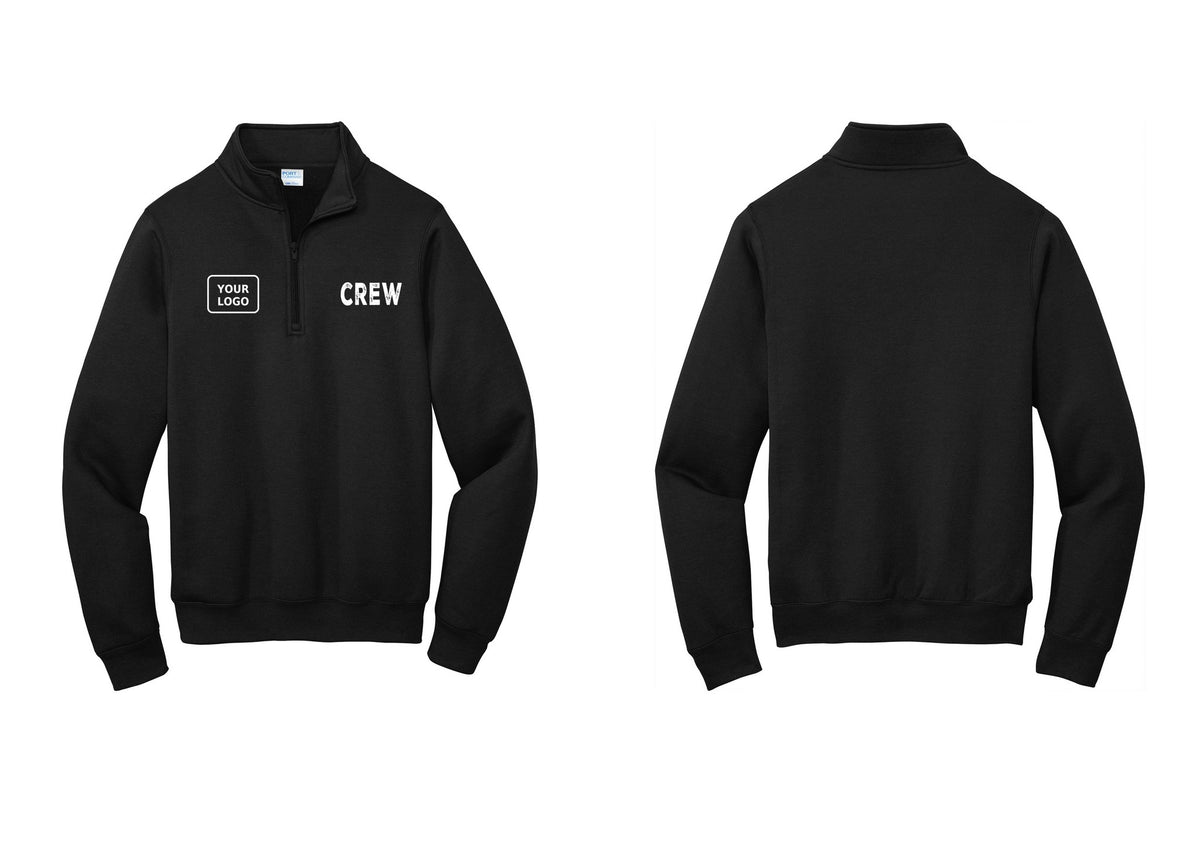 NYC Factory Custom Work Crew Uniform Cotton Fleece 1/4-Zip Pullover Sweatshirt with Your Logo (Rustic) - CREW + Your Logo - Black