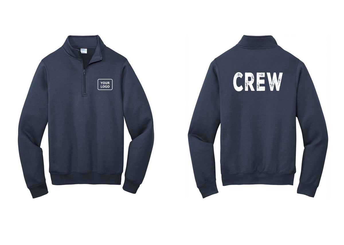 NYC Factory Custom Work Crew Uniform Cotton Fleece 1/4-Zip Pullover Sweatshirt with Your Logo (Rustic) - Your Logo + Back - Navy