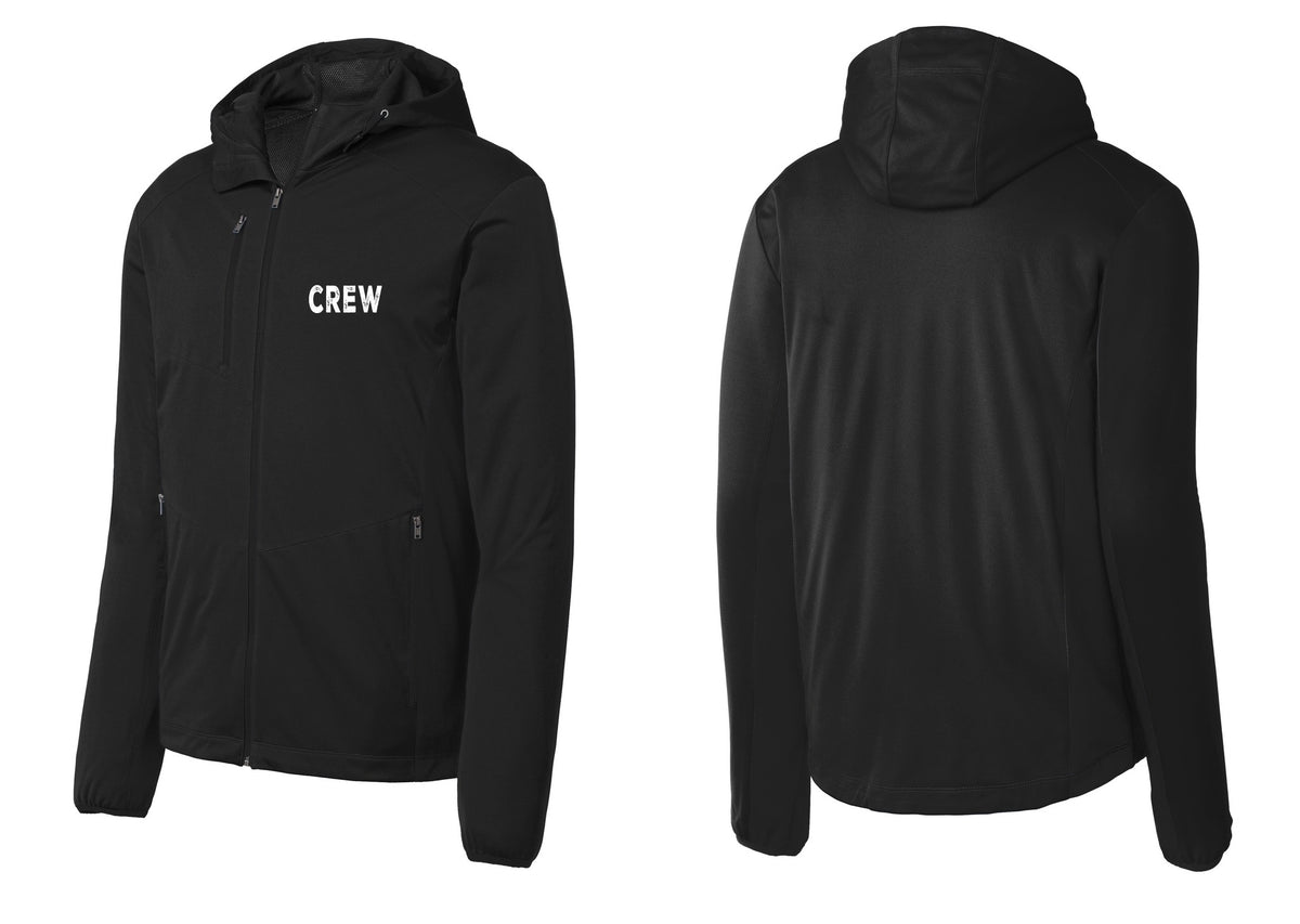 NYC Factory Crew Soft Shell Hooded Jacket for Event Staff & Production Teams (Rustic) - Chest Only - Deep Black