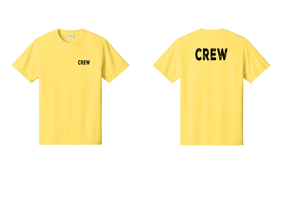 NYC Factory Crew T-Shirt, Rustic Lettering - Chest + Back - Yellow