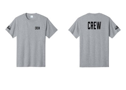 NYC Factory Crew T-Shirt, Condensed Lettering - Chest + Back + US Flag Sleeve - Athletic Heather