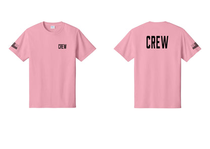 NYC Factory Crew T-Shirt, Condensed Lettering - Chest + Back + US Flag Sleeve - Candy Pink