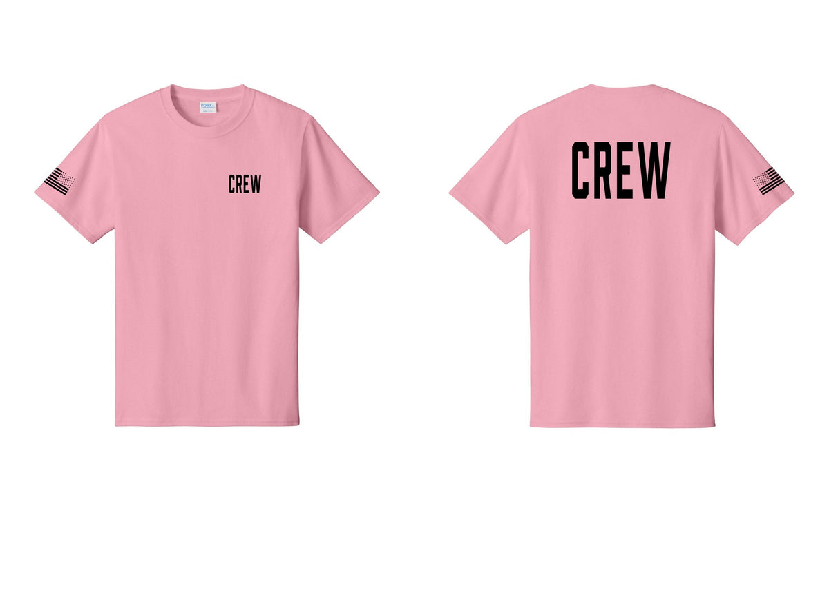 NYC Factory Crew T-Shirt for Event Staff & Production Teams (Classic) - Chest + Back + US Flag Sleeve - Candy Pink