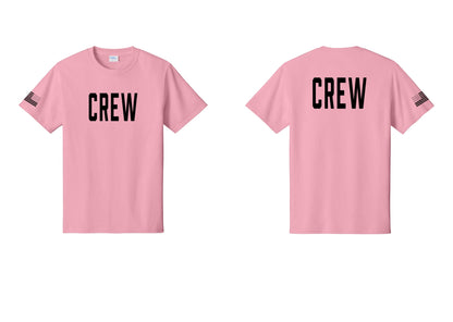 NYC Factory Crew T-Shirt for Event Staff & Production Teams (Classic) - Front + Back + US Flag Sleeve - Candy Pink