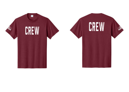 NYC Factory Crew T-Shirt for Event Staff & Production Teams (Classic) - Front + Back + US Flag Sleeve - Cardinal