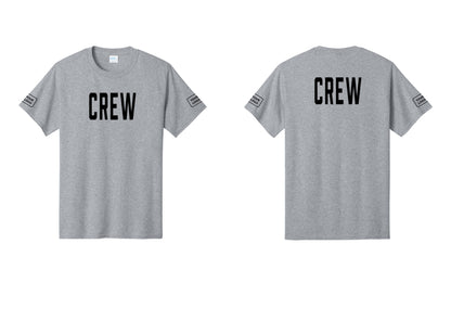 NYC Factory Custom Logo Crew T-Shirt, Condensed Lettering - Front + Back + Your Logo Sleeves - Athletic Heather