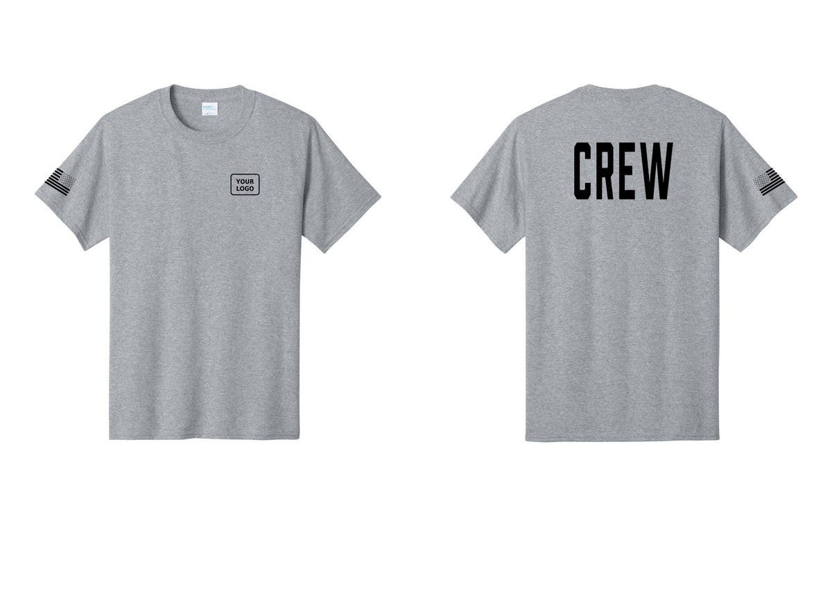 NYC Factory Custom Work Crew Uniform Tee with Your Logo (Classic) - Your Logo + Back + US Flag Sleeve - Athletic Heather