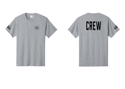 NYC Factory Custom Work Crew Uniform Tee with Your Logo (Classic) - Your Logo + Back + US Flag Sleeve - Athletic Heather