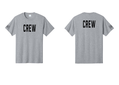 NYC Factory Custom Logo Crew T-Shirt, Condensed Lettering - Front + Back + Your Logo Sleeve - Athletic Heather