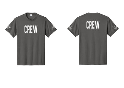 NYC Factory Custom Logo Crew T-Shirt, Condensed Lettering - Front + Back + Your Logo Sleeves - Charcoal