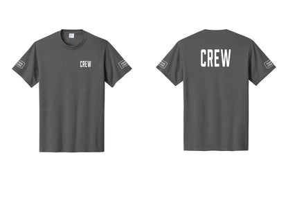 NYC Factory Custom Logo Crew T-Shirt, Condensed Lettering - Chest + Back + Your Logo Sleeves - Charcoal