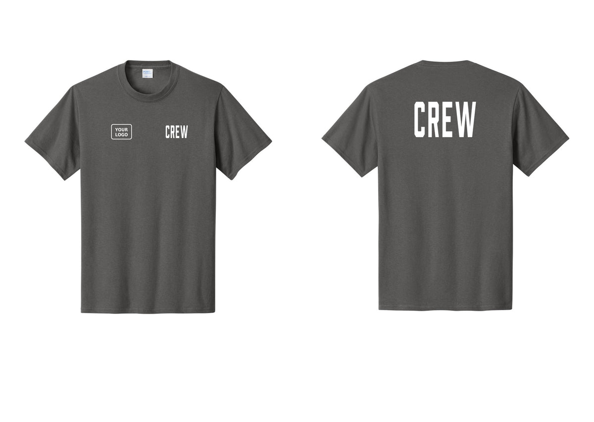 NYC Factory Custom Logo Crew T-Shirt, Condensed Lettering - CREW + Your Logo + Back - Charcoal