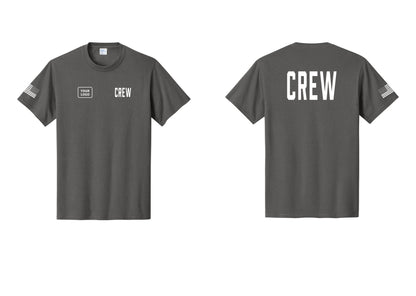 NYC Factory Custom Work Crew Uniform Tee with Your Logo (Classic) - CREW + Your Logo + Back + US Flag Sleeve - Charcoal