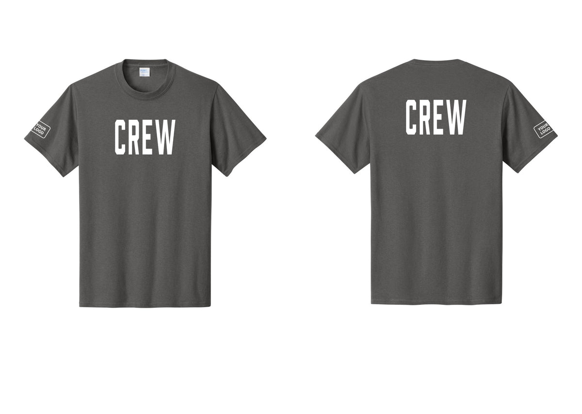 NYC Factory Custom Logo Crew T-Shirt, Condensed Lettering - Front + Back + Your Logo Sleeve - Charcoal