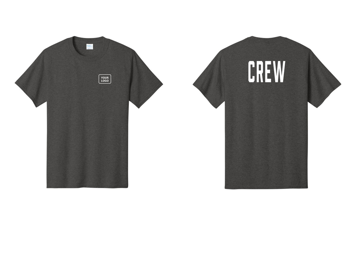 NYC Factory Custom Logo Crew T-Shirt, Condensed Lettering - Your Logo + Back - Dark Heather Grey