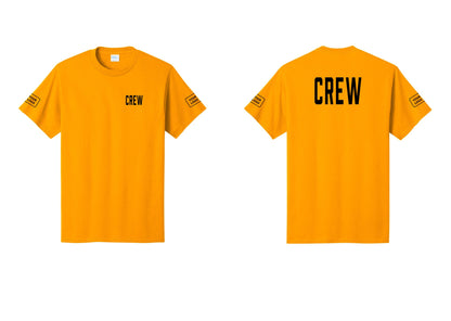 NYC Factory Custom Logo Crew T-Shirt, Condensed Lettering - Chest + Back + Your Logo Sleeves - Gold
