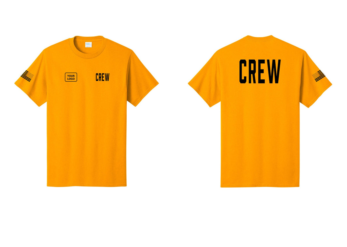 NYC Factory Custom Work Crew Uniform Tee with Your Logo (Classic) - CREW + Your Logo + Back + US Flag Sleeve - Gold