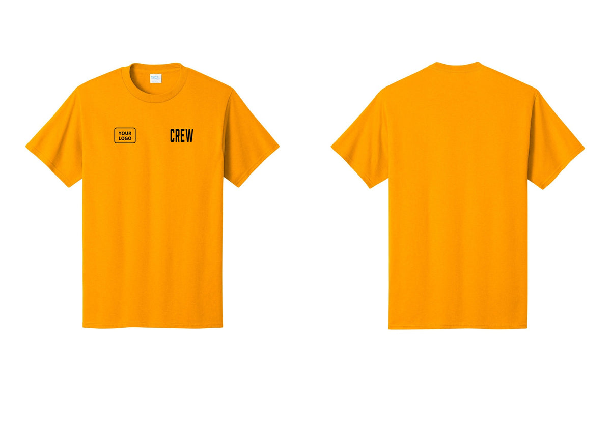 NYC Factory Custom Logo Crew T-Shirt, Condensed Lettering - CREW + Your Logo - Gold