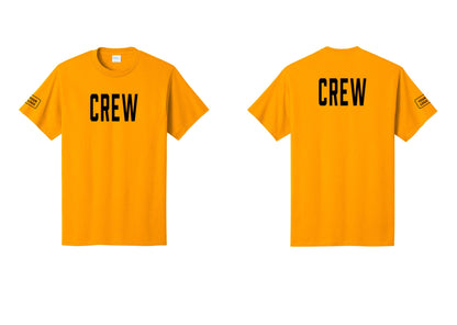 NYC Factory Custom Logo Crew T-Shirt, Condensed Lettering - Front + Back + Your Logo Sleeve - Gold