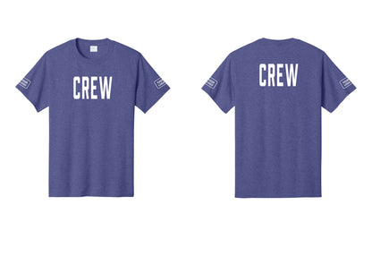NYC Factory Custom Logo Crew T-Shirt, Condensed Lettering - Front + Back + Your Logo Sleeves - Heather Purple
