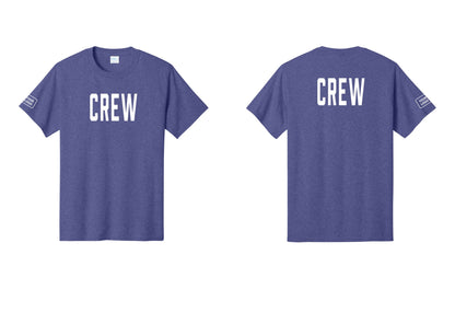 NYC Factory Custom Logo Crew T-Shirt, Condensed Lettering - Front + Back + Your Logo Sleeve - Heather Purple