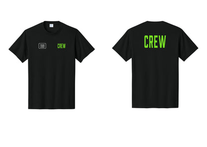 NYC Factory Custom Logo Crew T-Shirt, Condensed Lettering - CREW + Your Logo + Back - Black / Neon