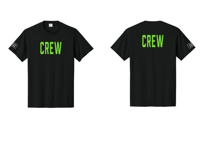 NYC Factory Custom Logo Crew T-Shirt, Condensed Lettering - Front + Back + Your Logo Sleeve - Black / Neon