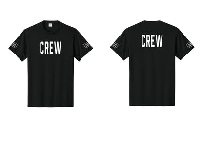 NYC Factory Custom Logo Crew T-Shirt, Condensed Lettering - Front + Back + Your Logo Sleeves - Black